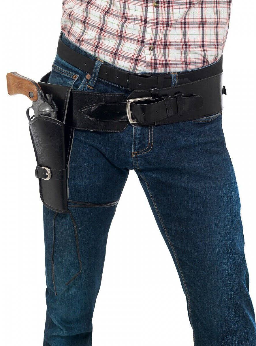 Image of Faux Black Leather Western Cowboy Belt with Holster