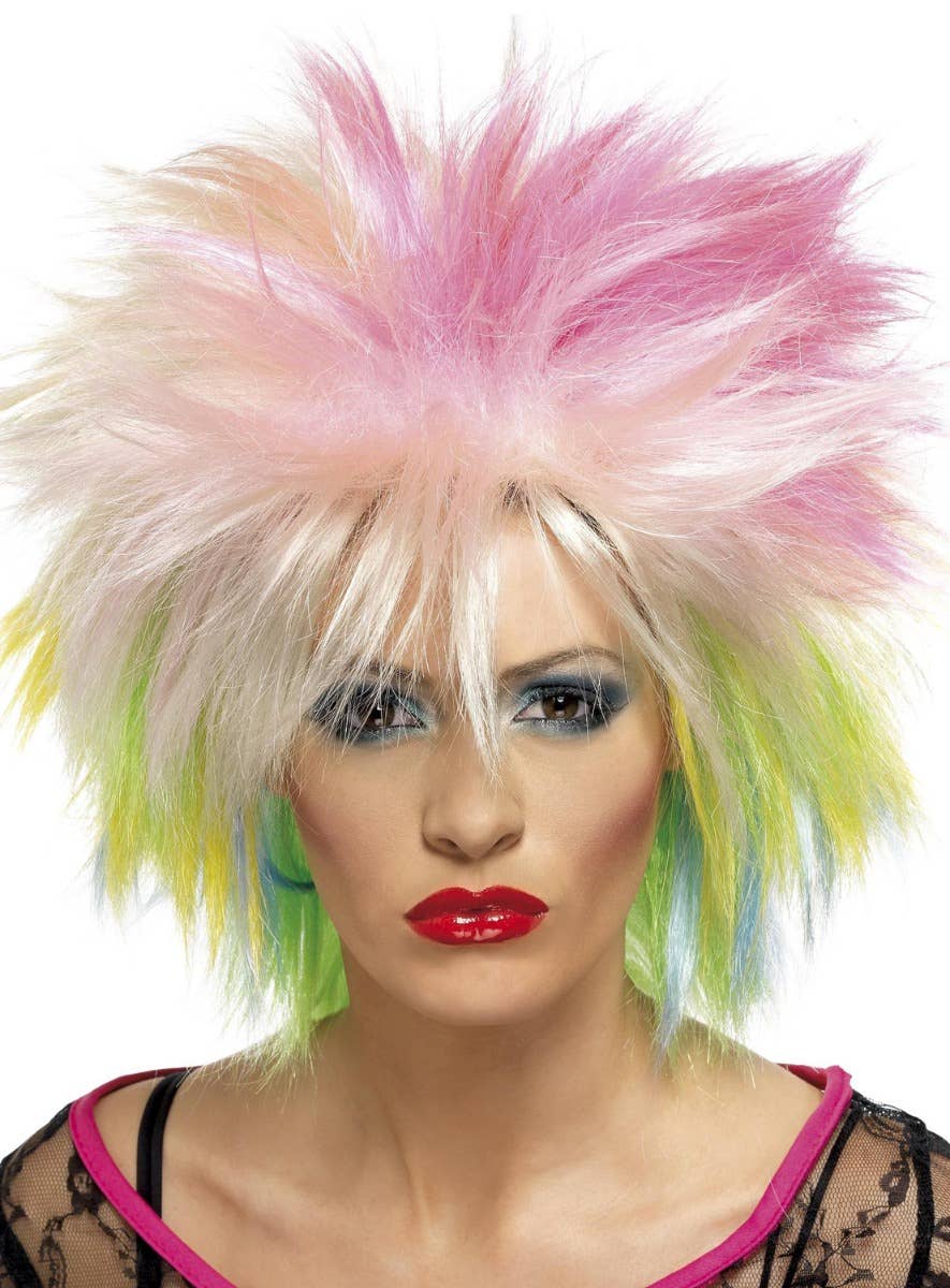 Women's Spiky Multi Colour 1980's Costume Accessory Wig - Front