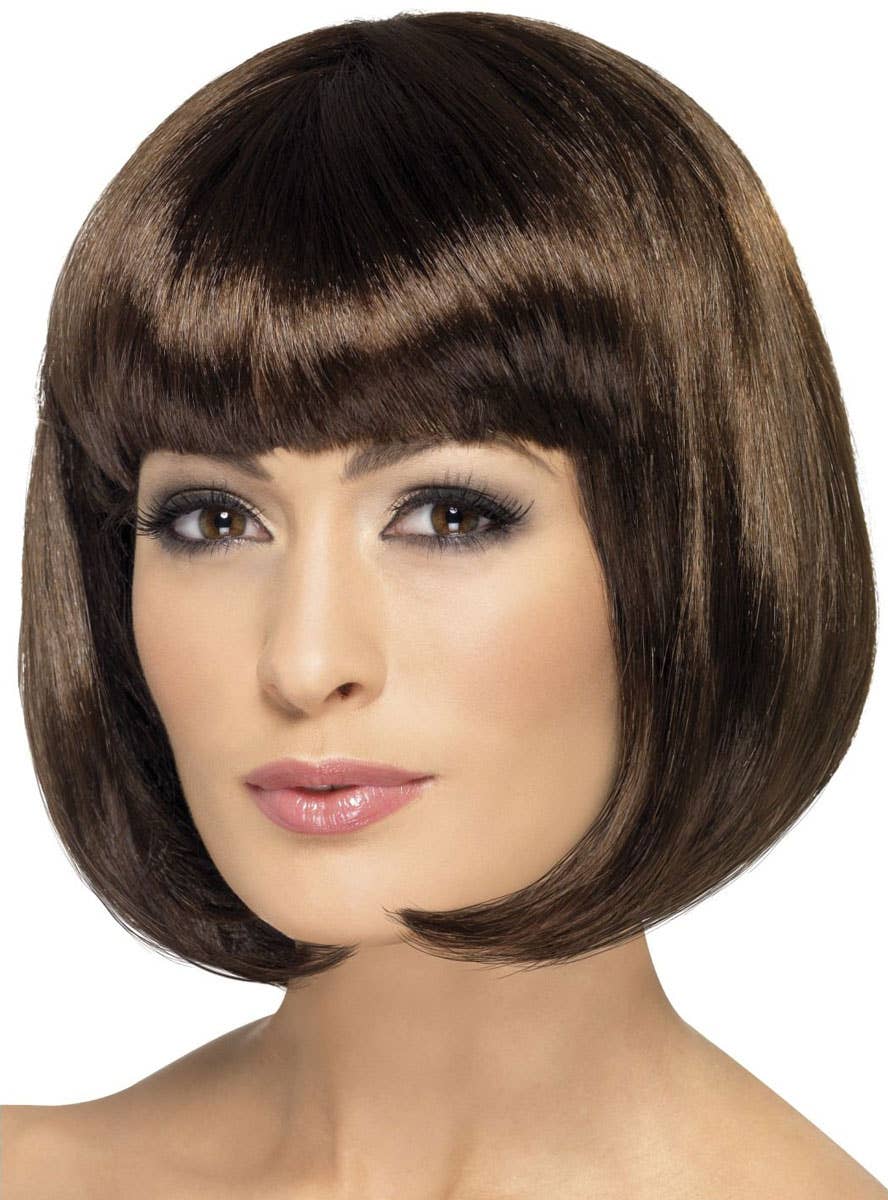 Womens Short Brown Bob Wig with Front Fringe