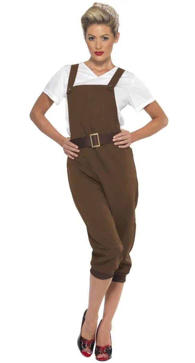 Image of WW2 Women's Plus Size Brown Land Girl Costume - Alternate Image