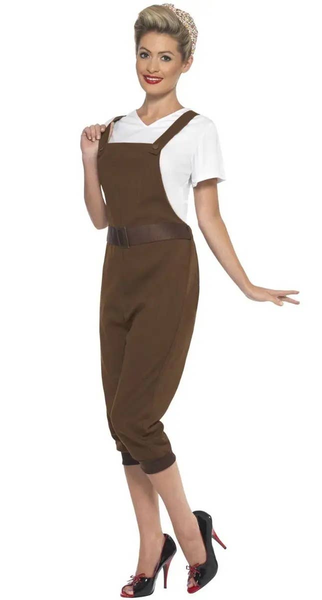 Image of WW2 Women's Plus Size Brown Land Girl Costume - Main Image