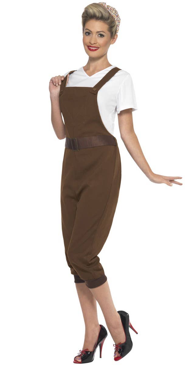 Womens Khaki Brown WW2 Land Girl 1940s Costume - Alternate Image