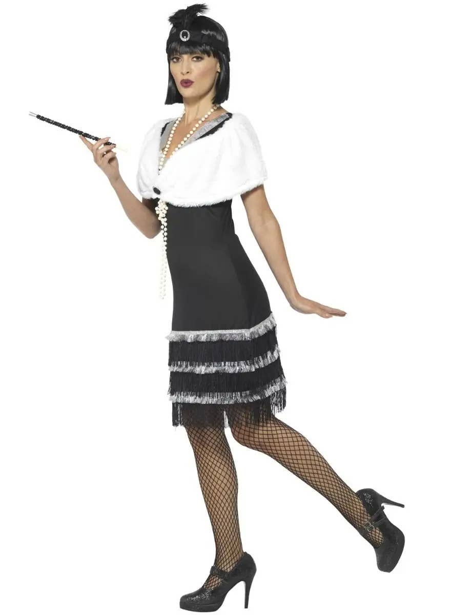 Image of Ritzy Black and Silver Womens Plus Size Flapper Dress Costume - Side View