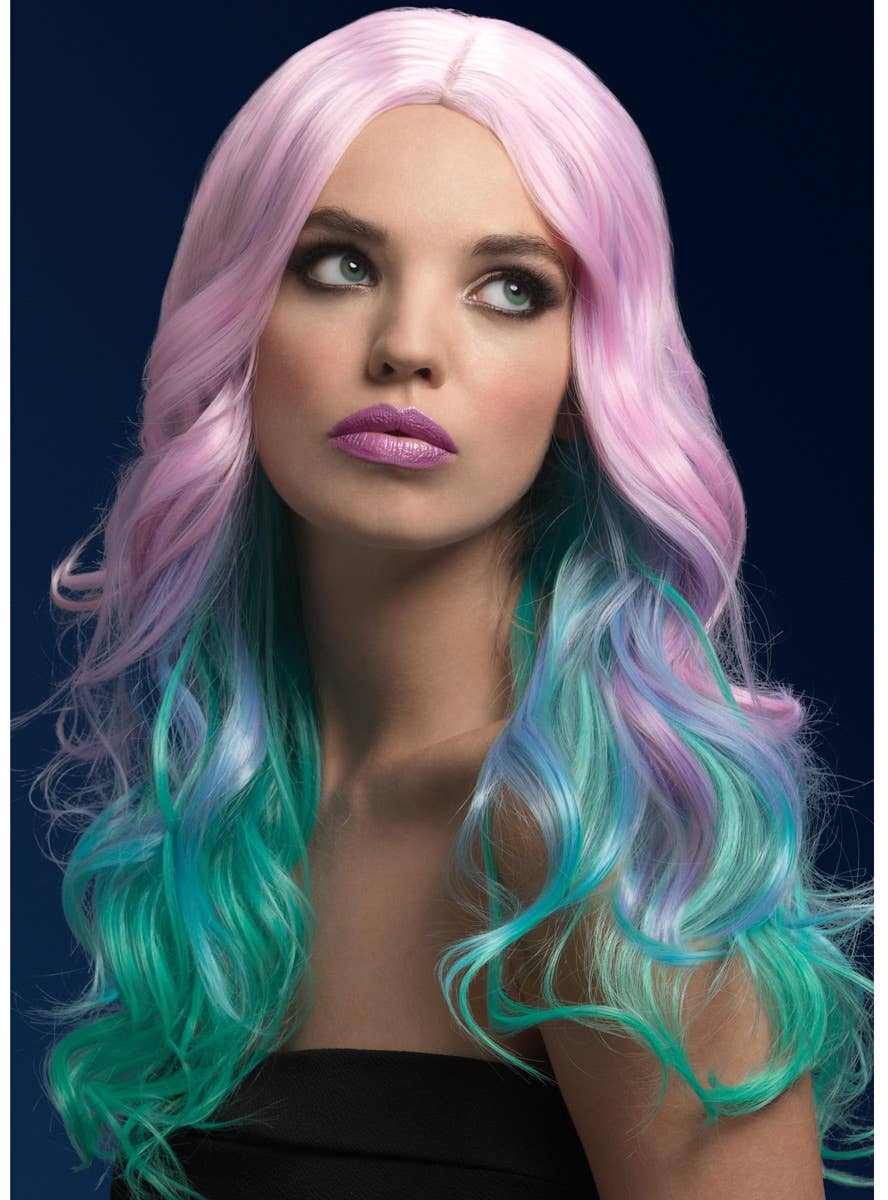 Heat Resistant Wavy Ombre Pastel Rainbow Costume Wig for Women