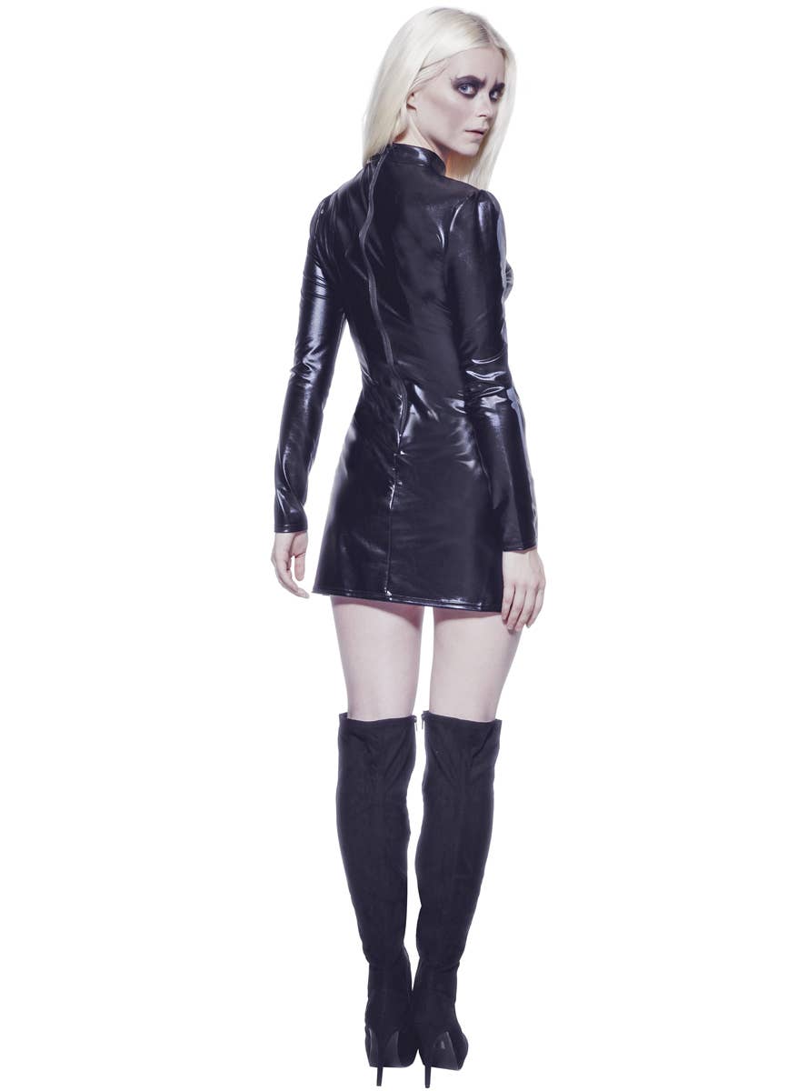 Women's Sexy Whiplash Skeleton Halloween Costume Dress - Back Image