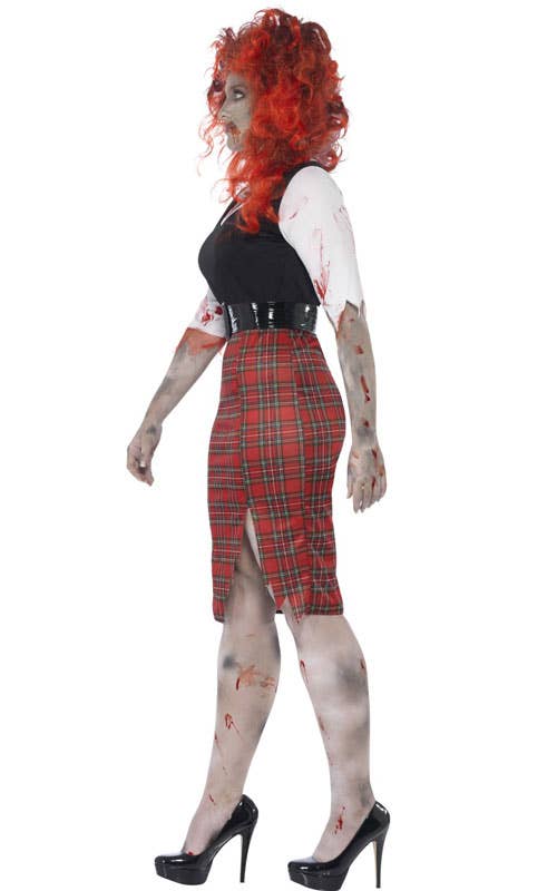 Women's Plus Size Undead Zombie Schoolgirl Halloween Costume Side View
