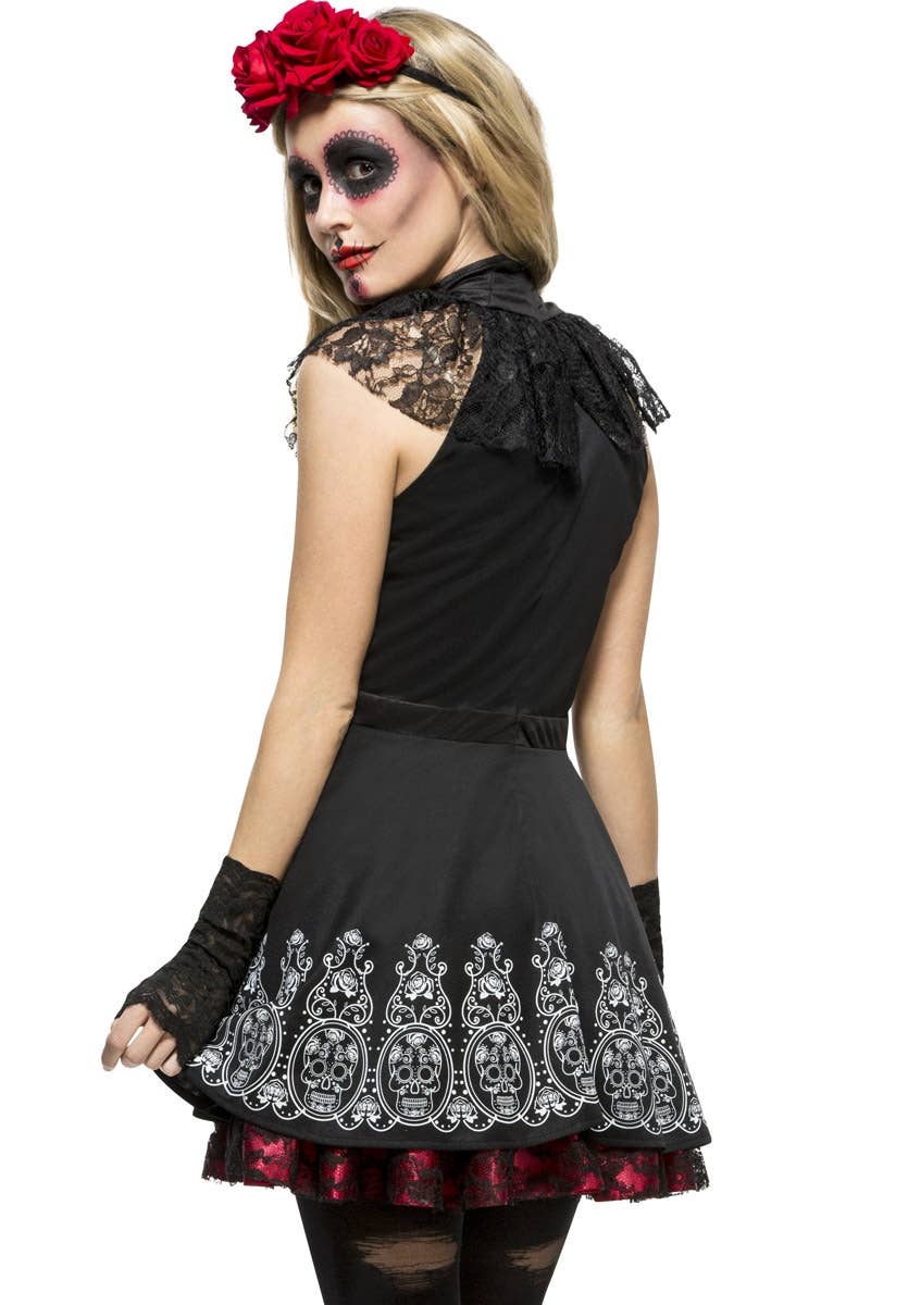 Sexy Black Lace Day of the Dead Women's Costume Close Back View