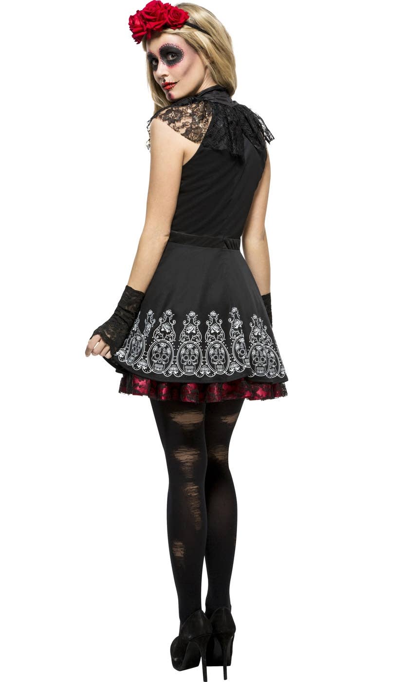 Sexy Black Lace Day of the Dead Women's Costume Back View