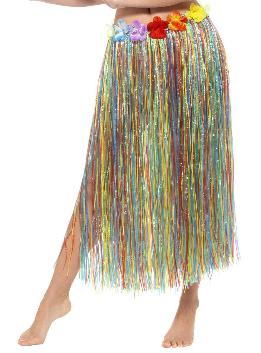 Unisex Multicoloured Hawaiian Grass Skirt with Flowers Alternate Image