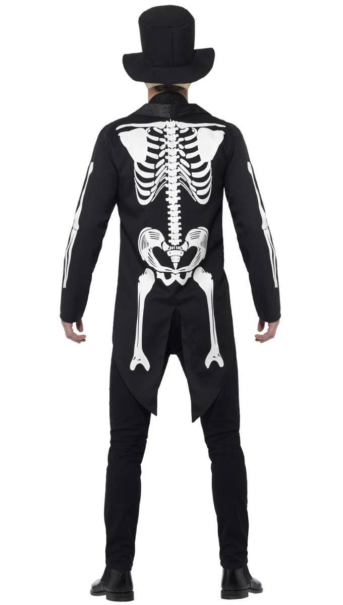 Mens Day Of The Dead Senor Skeleton Halloween Black And White Fancy Dress Costume Back View Image