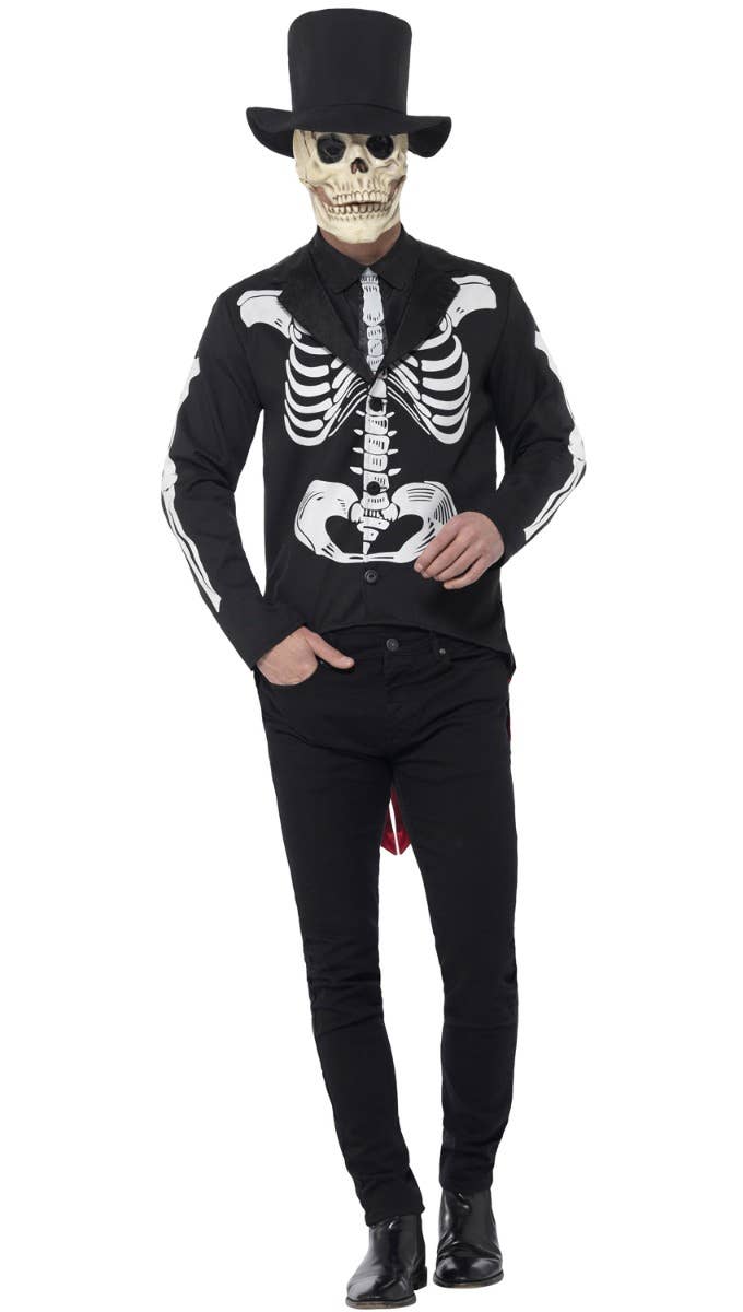 Mens Day Of The Dead Senor Skeleton Halloween Black And White Fancy Dress Costume Main Image
