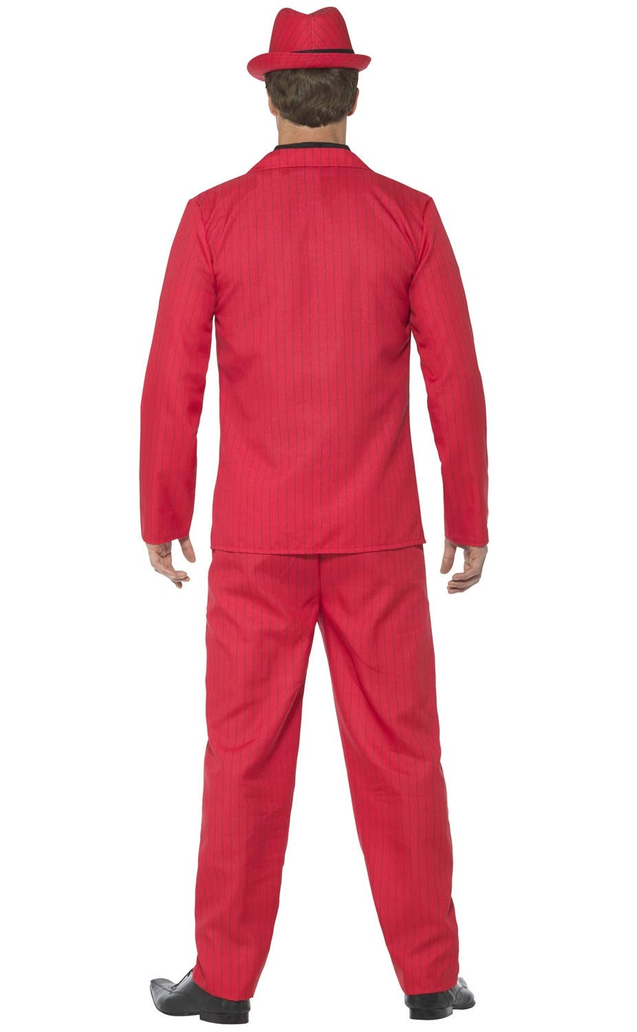 Men's Red With Black Pinstripes Zoot Suit Gangster 1920's Costume Back View