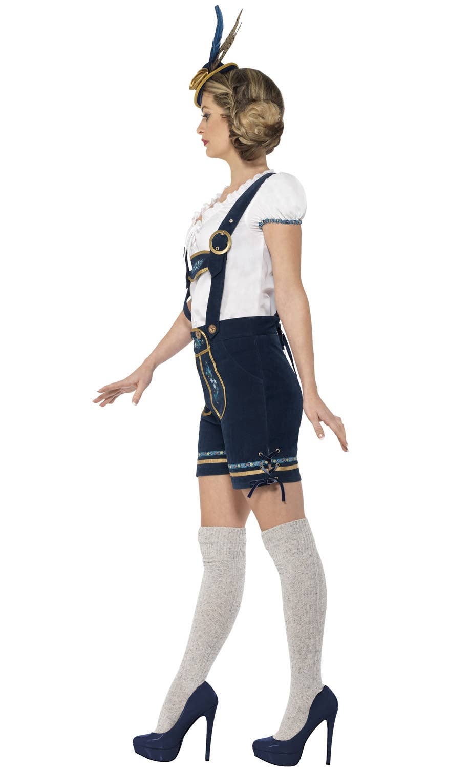 Womens Traditional Deluxe Bavarian Blue Lederhosen Oktoberfest Costume Image 4