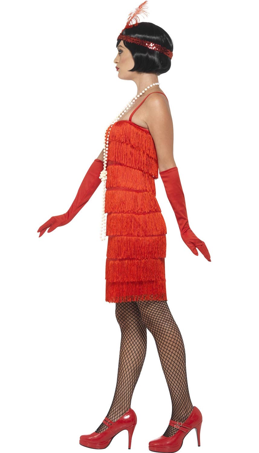 Womens Red Flapper Dress - Side Image