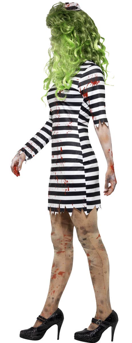 Women's Jail Bird Zombie Convict Fancy Dress Halloween Costume Side Image