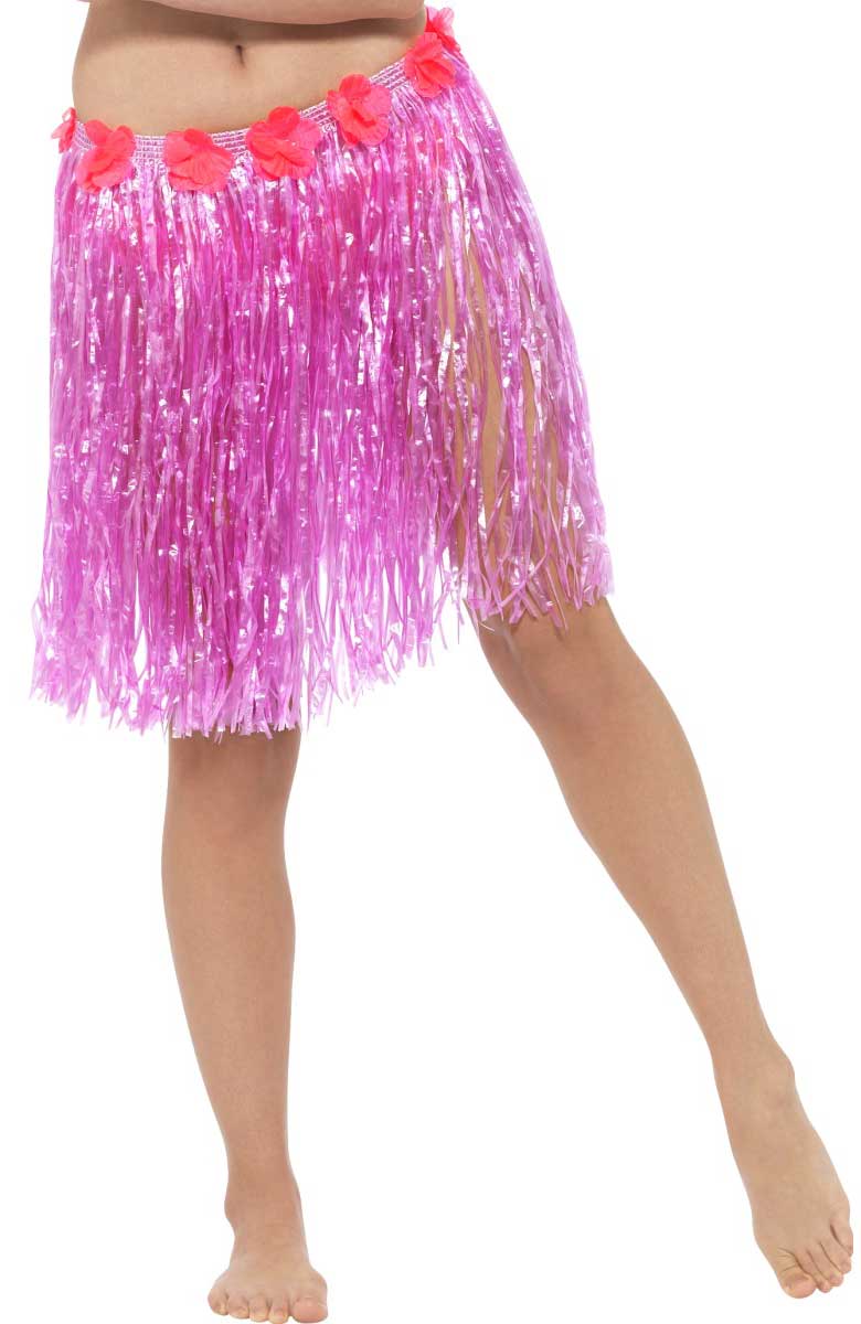 Women's Pink Hawaiian Hula Skirt with Flowers