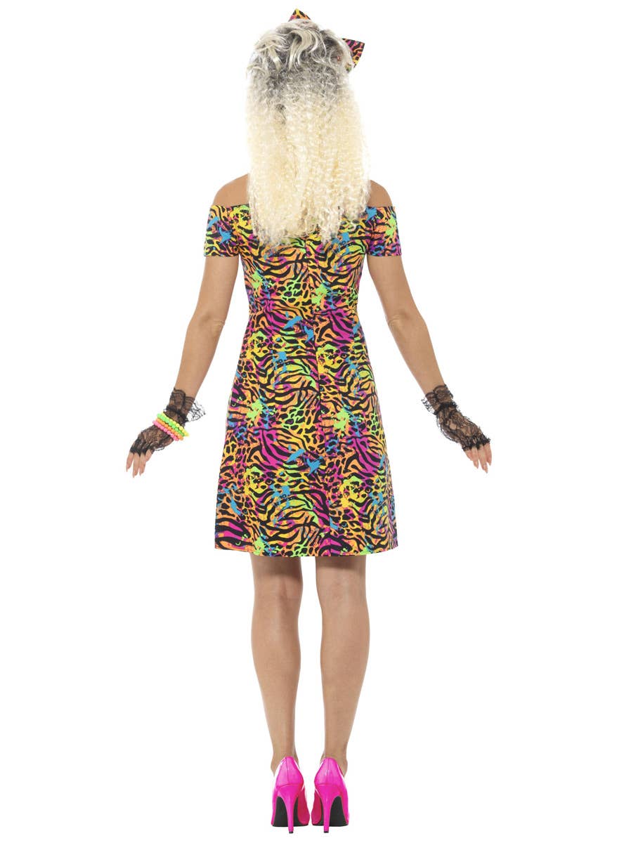 Women's Neon Leopard Print Women's Party Animal 80s Costume - Back Image