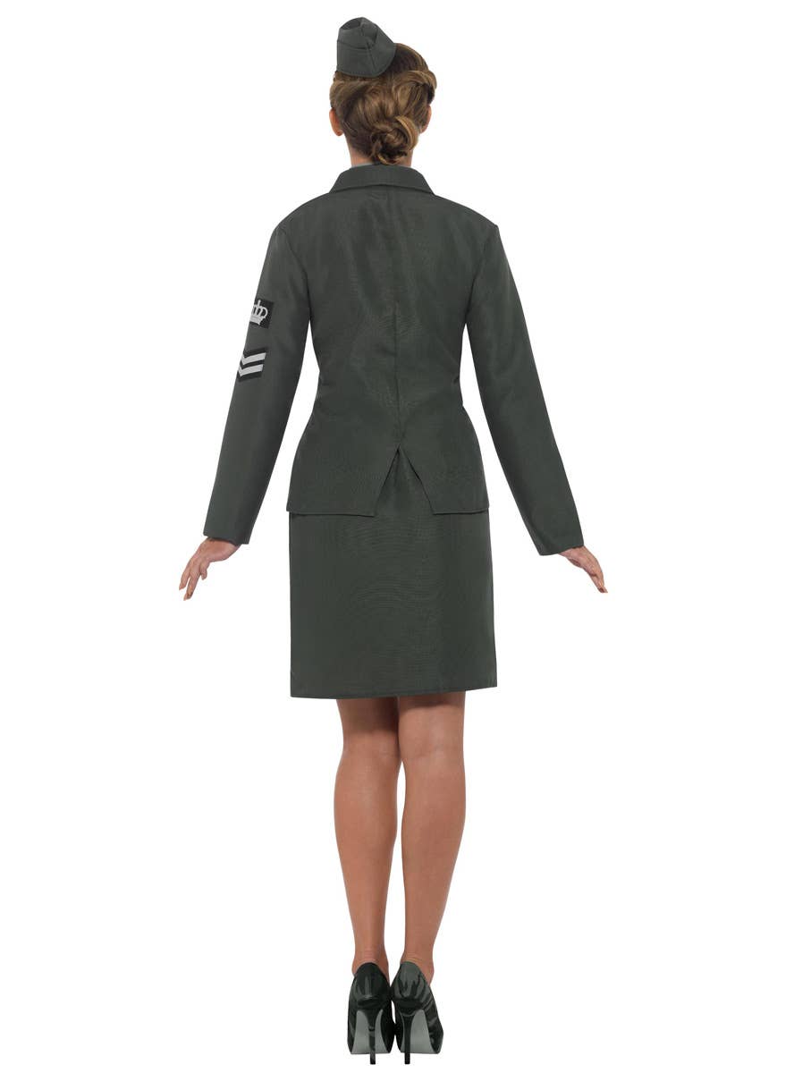 Women's Green WW2 Army Uniform Costume Back Image