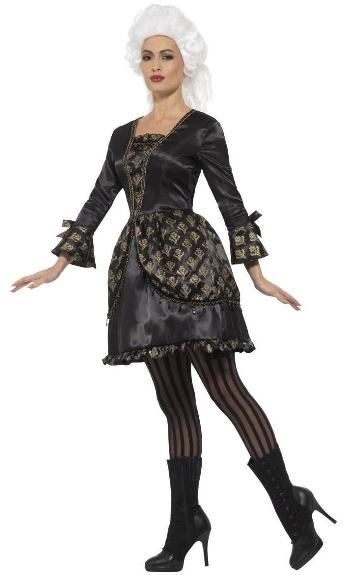 Women's Deluxe Black And Gold Baroque Burlesque Marie Antoinette Masquerade Fancy Dress Costume Alternate View Image