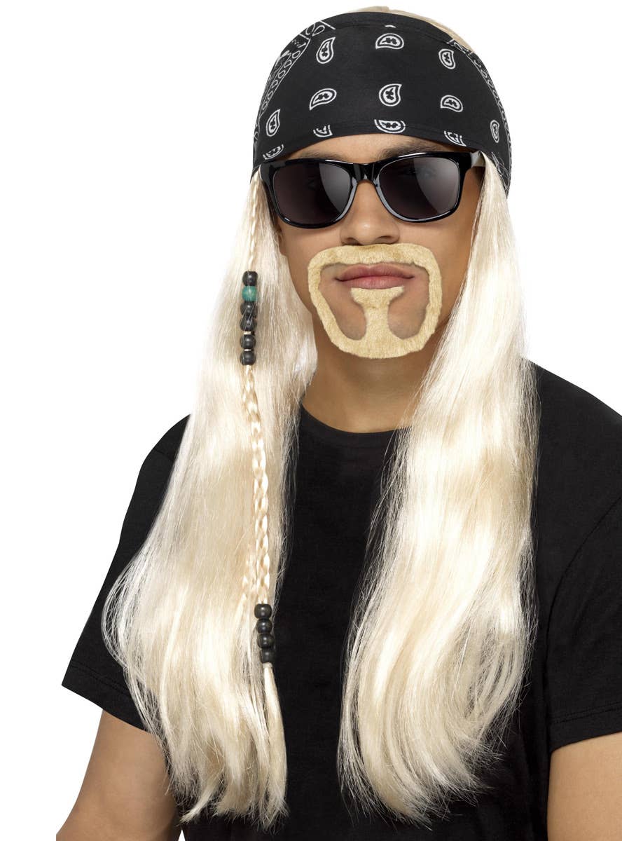 Men's Long Blonde Hard Rocker Costume Wig Beard and Glasses Accessory Kit