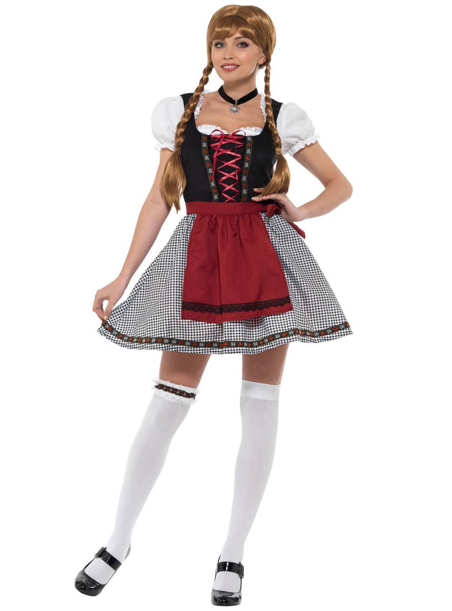 Sexy Red and Black Women's Oktoberfest Flirty Fraulein Costume Alternate Front Image