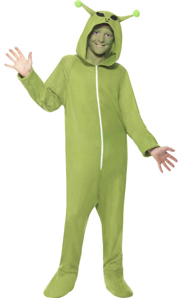 Boy's Green Alien Onesie Space Costume - Front View