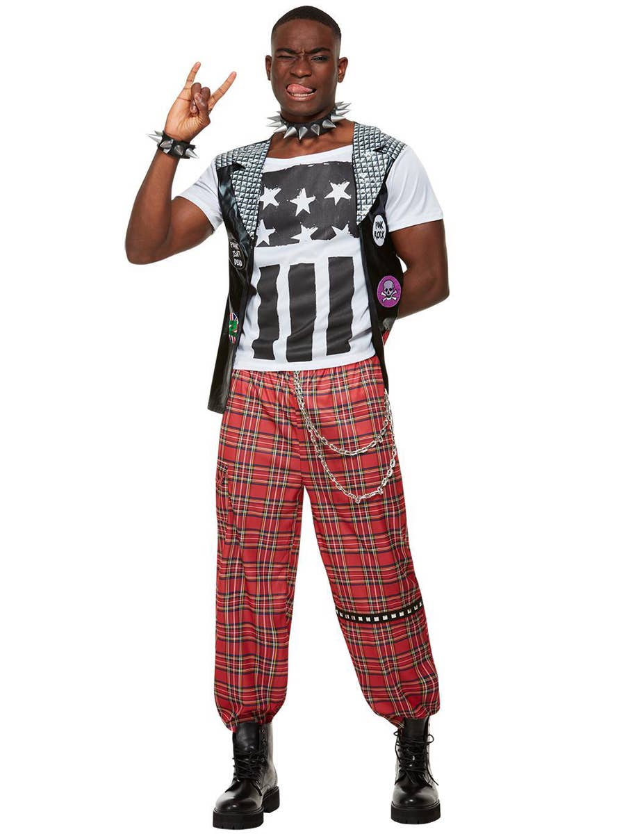 Men's Red Tartan 90s Punk Rocker Costume - Main Image