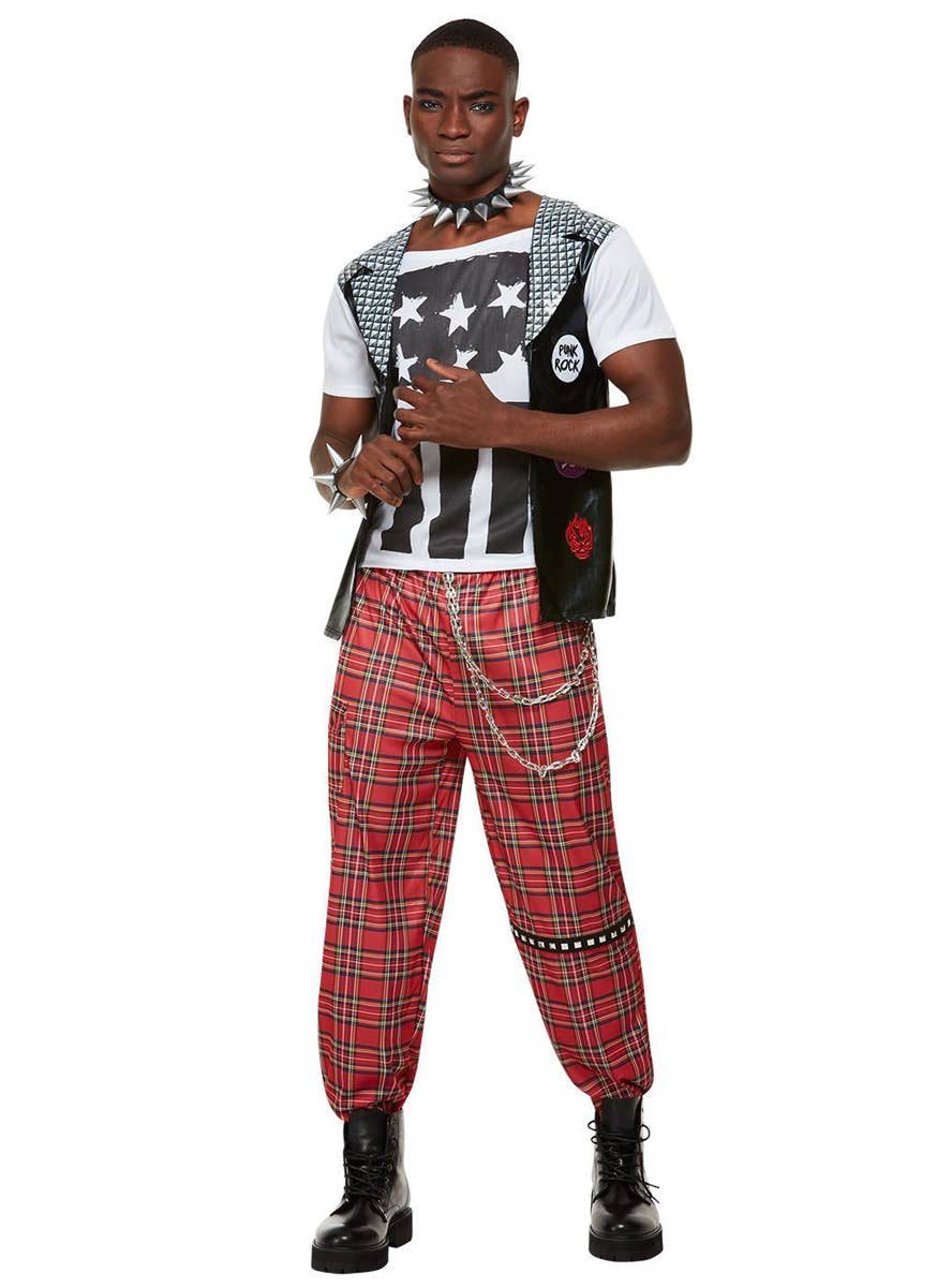 Men's Red Tartan 90s Punk Rocker Costume - Alternate Image