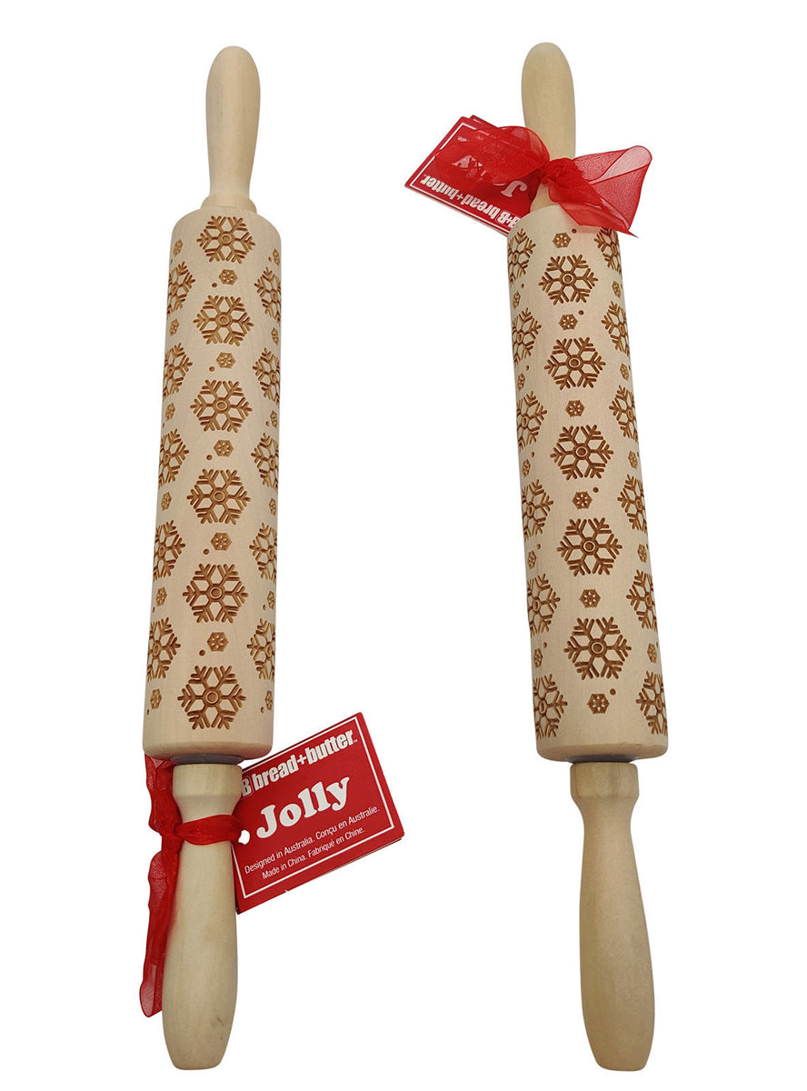 Snowflake Etched Christmas Wooden Rolling Pin