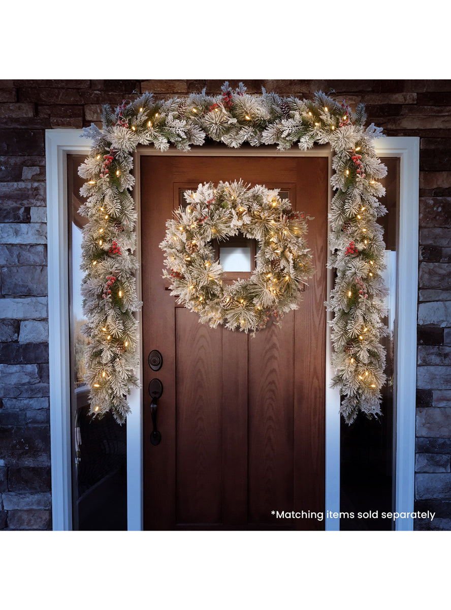 Snowy 61cm Bedford Christmas Wreath with Lights and Decorations - Alternate Image 2
