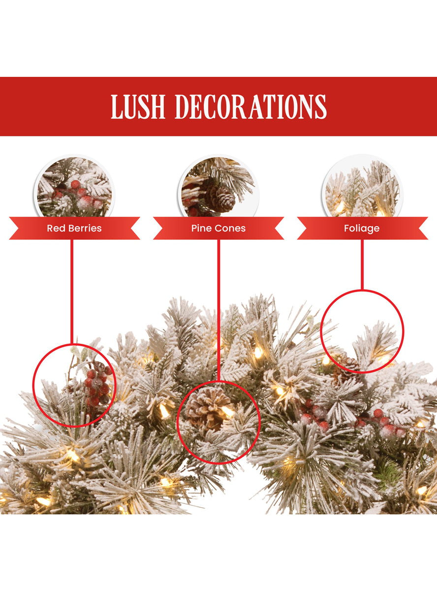 Snowy 61cm Bedford Christmas Wreath with Lights and Decorations - Info Image 2