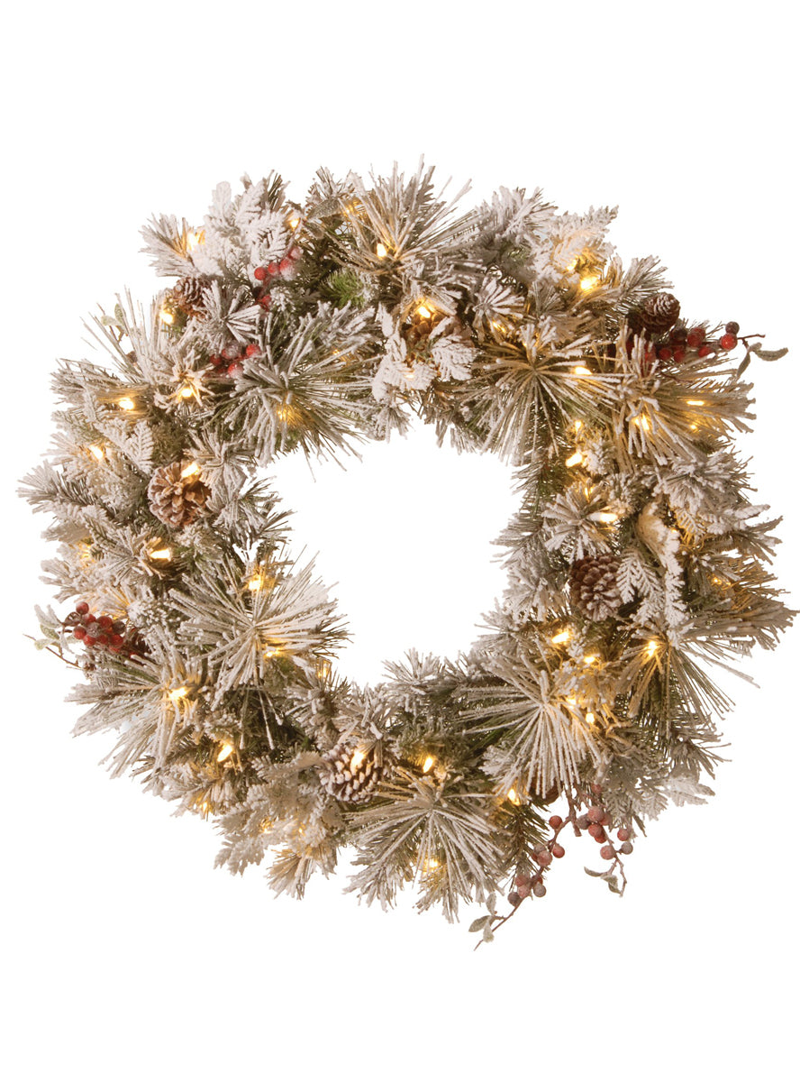 Snowy 61cm Bedford Christmas Wreath with Lights and Decorations - Main Image