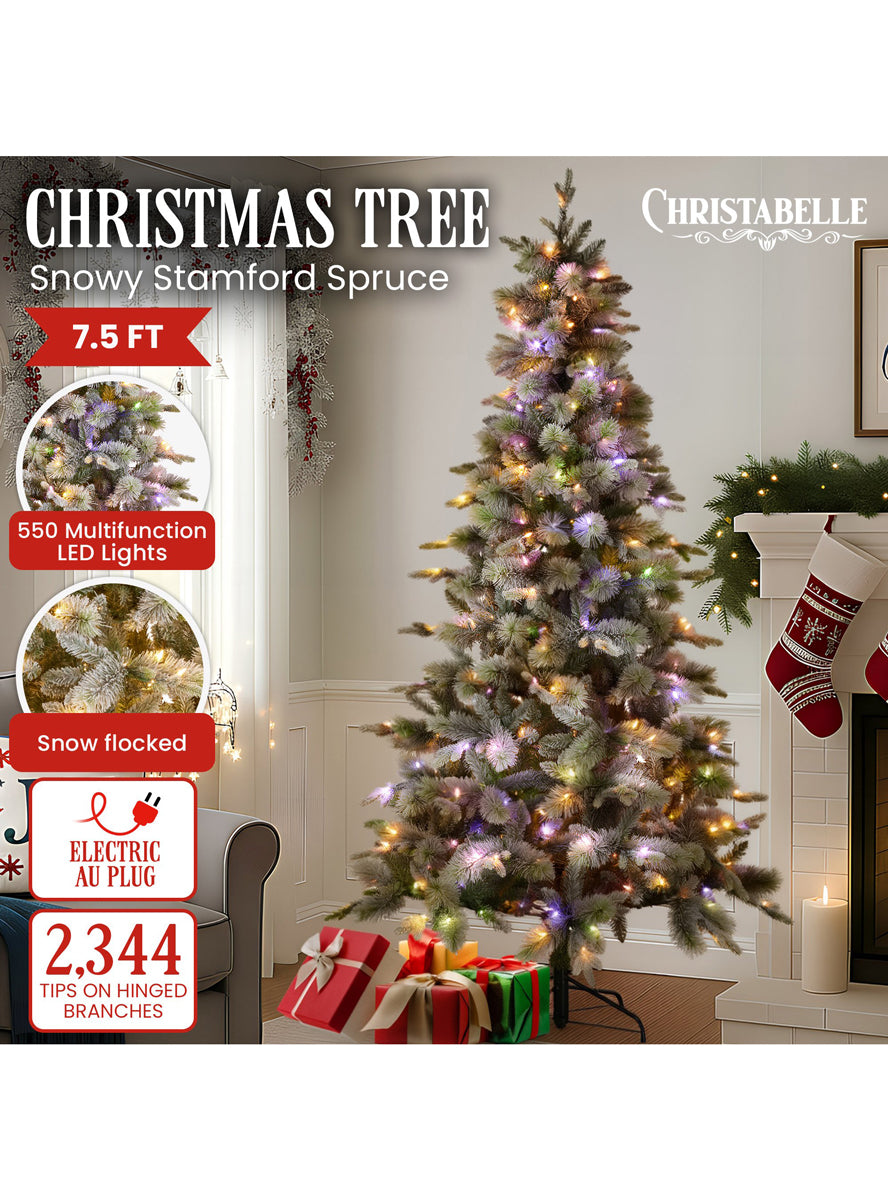 Snowy Stamford Spruce 7 Foot Prelit Christmas Tree - Info Image 1