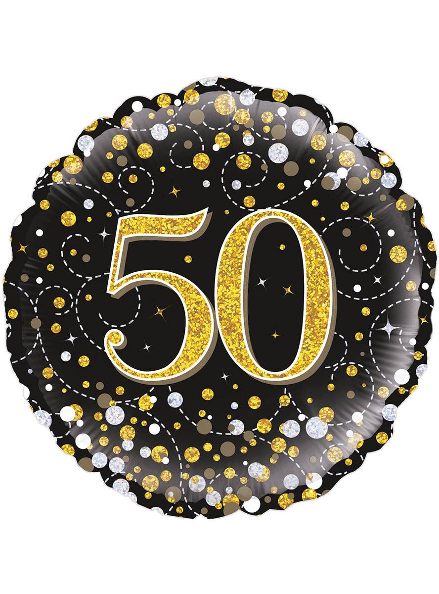 Image of Sparkling Fizz Black And Gold 50th 45cm Foil Balloon