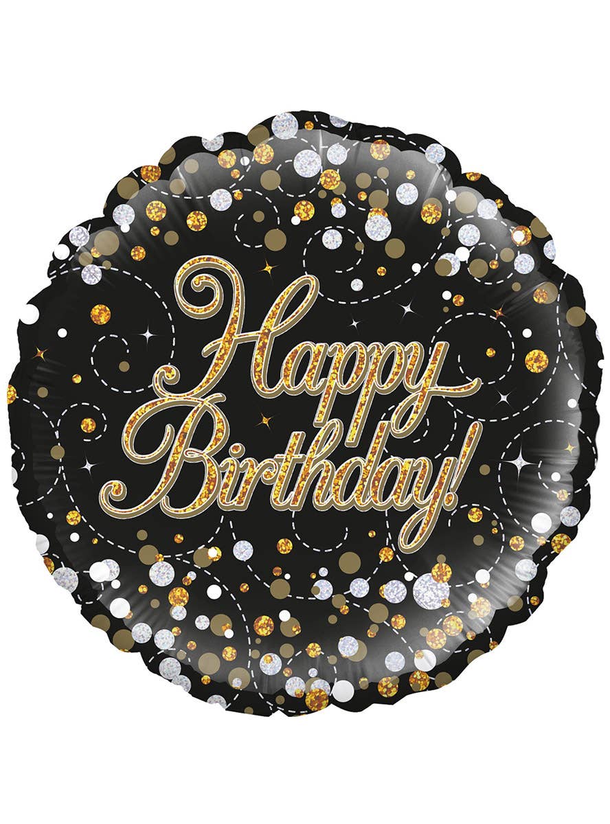Image of Sparkling Fizz Black And Gold Happy Birthday 45cm Foil Balloon