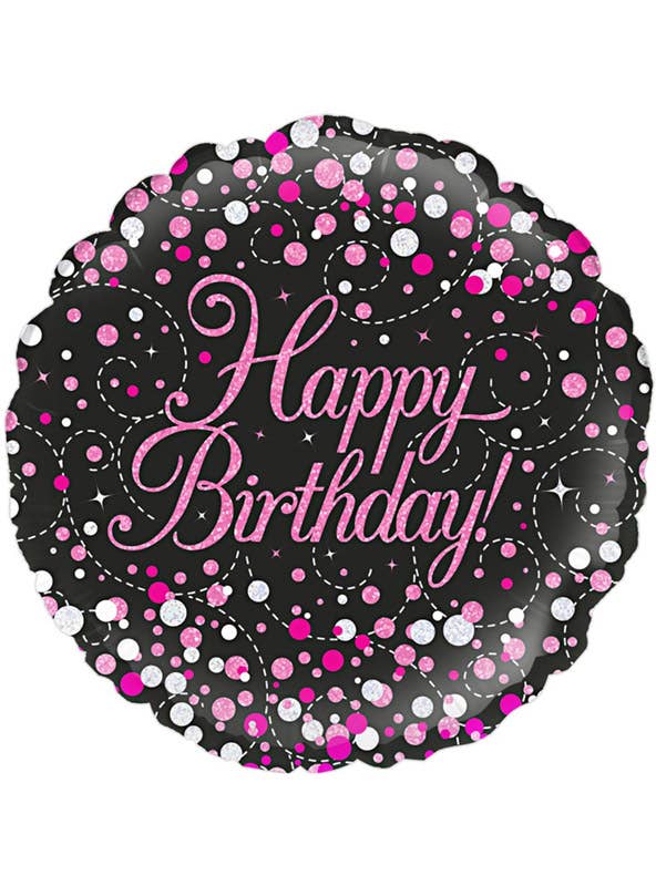 Image of Sparkling Fizz Black And Pink Happy Birthday 45cm Foil Balloon