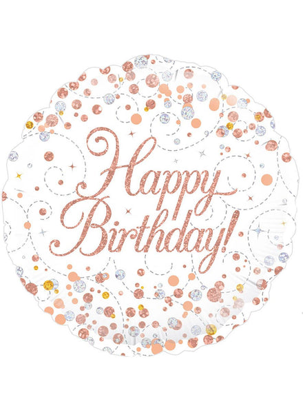 Image of Sparkling Fizz Rose Gold Happy Birthday 45cm Foil Balloon