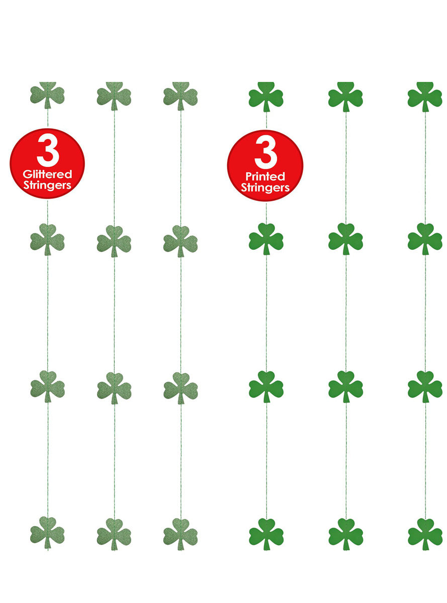 St Patricks Day 6 Pack Green Shamrock Hanging Stringers - Details Image