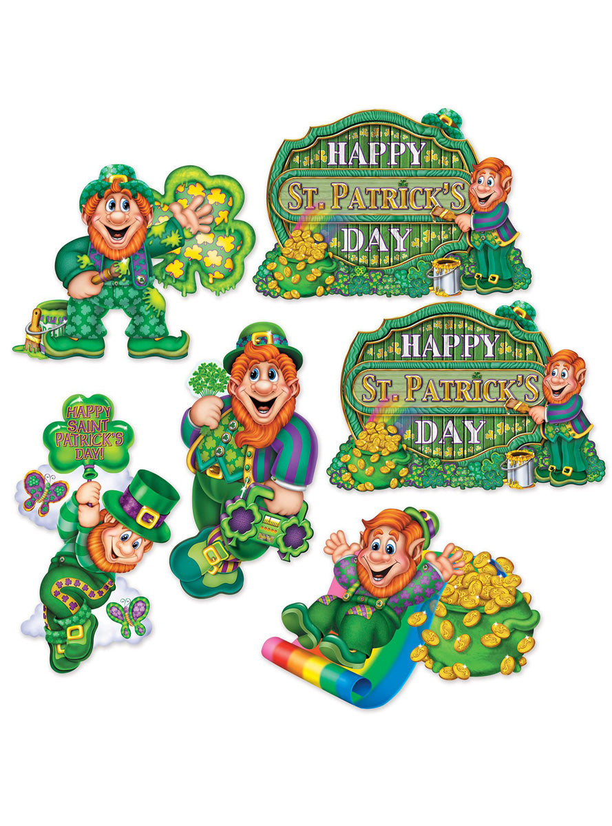 St Patricks Day 6 Pack Leprechaun Cut Out Decorations - Main Image