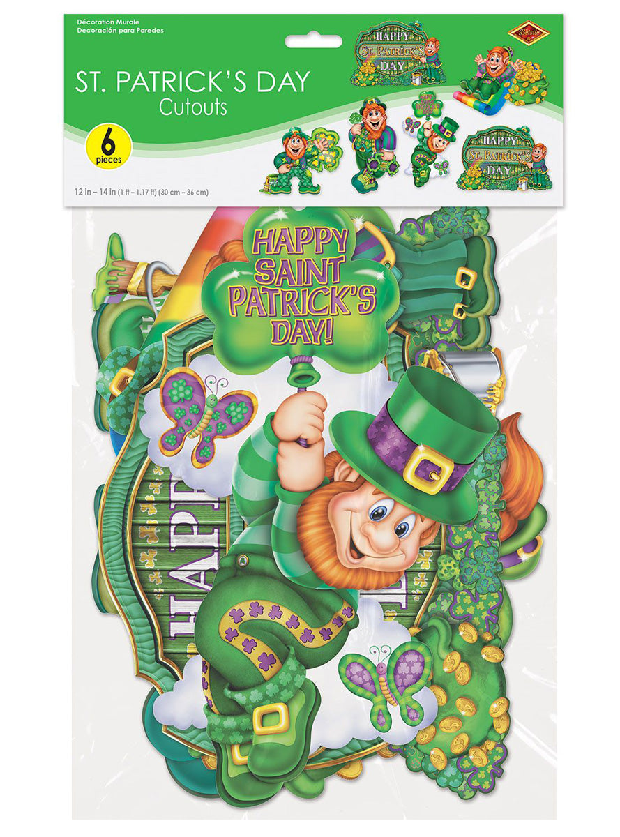 St Patricks Day 6 Pack Leprechaun Cut Out Decorations - Packaging Image