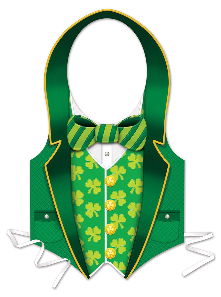 St Patricks Day Green Shamrock Tie On Plastic Costume Vest - Alternative Image