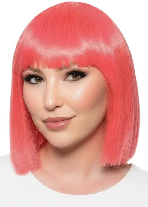 Short Strawberry Pink Heat Resistant Bob Women's Costume Wig with Fringe - Main Image