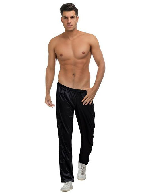 Stretch Fabric Mens Black Stripper Pants with Magnetic Buttons - Main Image