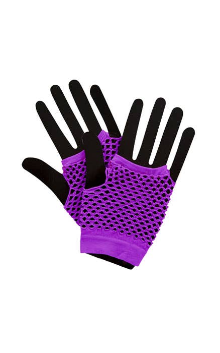 Short Purple 80's Fingerless Fishnet Costume Gloves