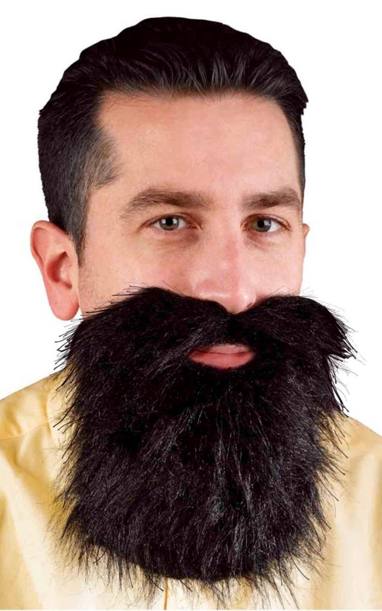 Men's Black Bushy Beard and Moustache Costume Accessory