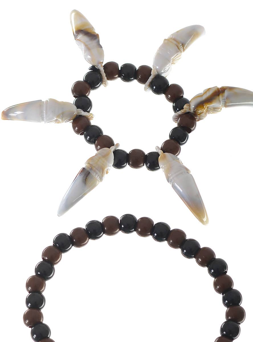 Realistic Look and Feel Barbarian Tiger Tooth Costume Necklace and Bracelet Set - Close Up Image