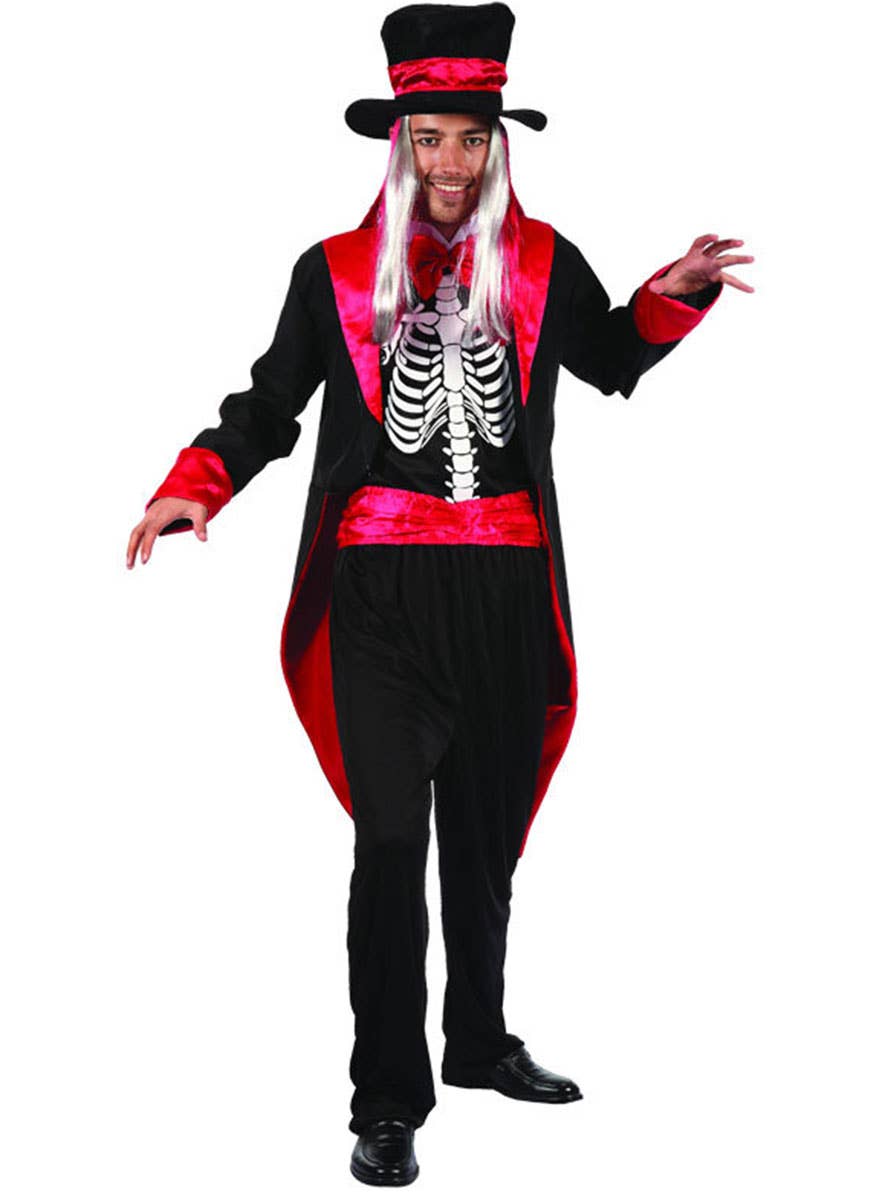Black and Red Skeleton Ringmaster Costume for Men