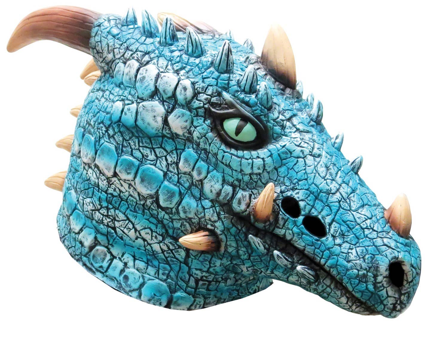 Image of Mythical Blue Ice Dragon Adults Latex Costume Mask - Close Up