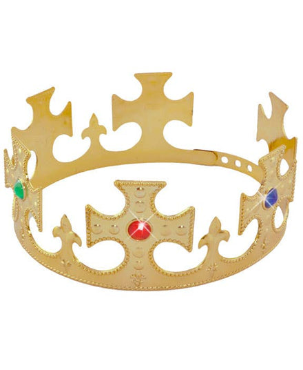 Gold Plastic King Costume Crown with Faux Jewels