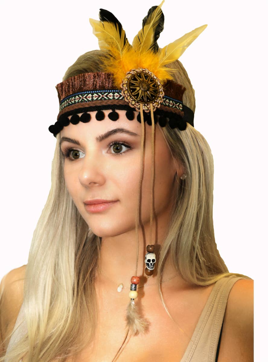 American Indian Costume Headband with Yellow Feathers